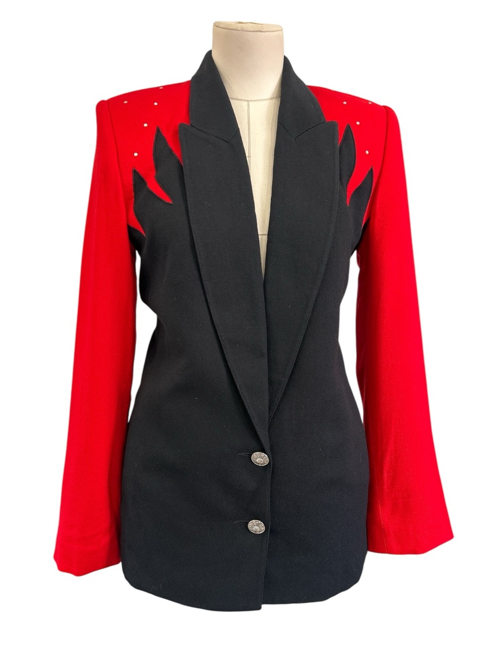80’s Criscione oversized rhinestone flame blazer red/black Sz Xs